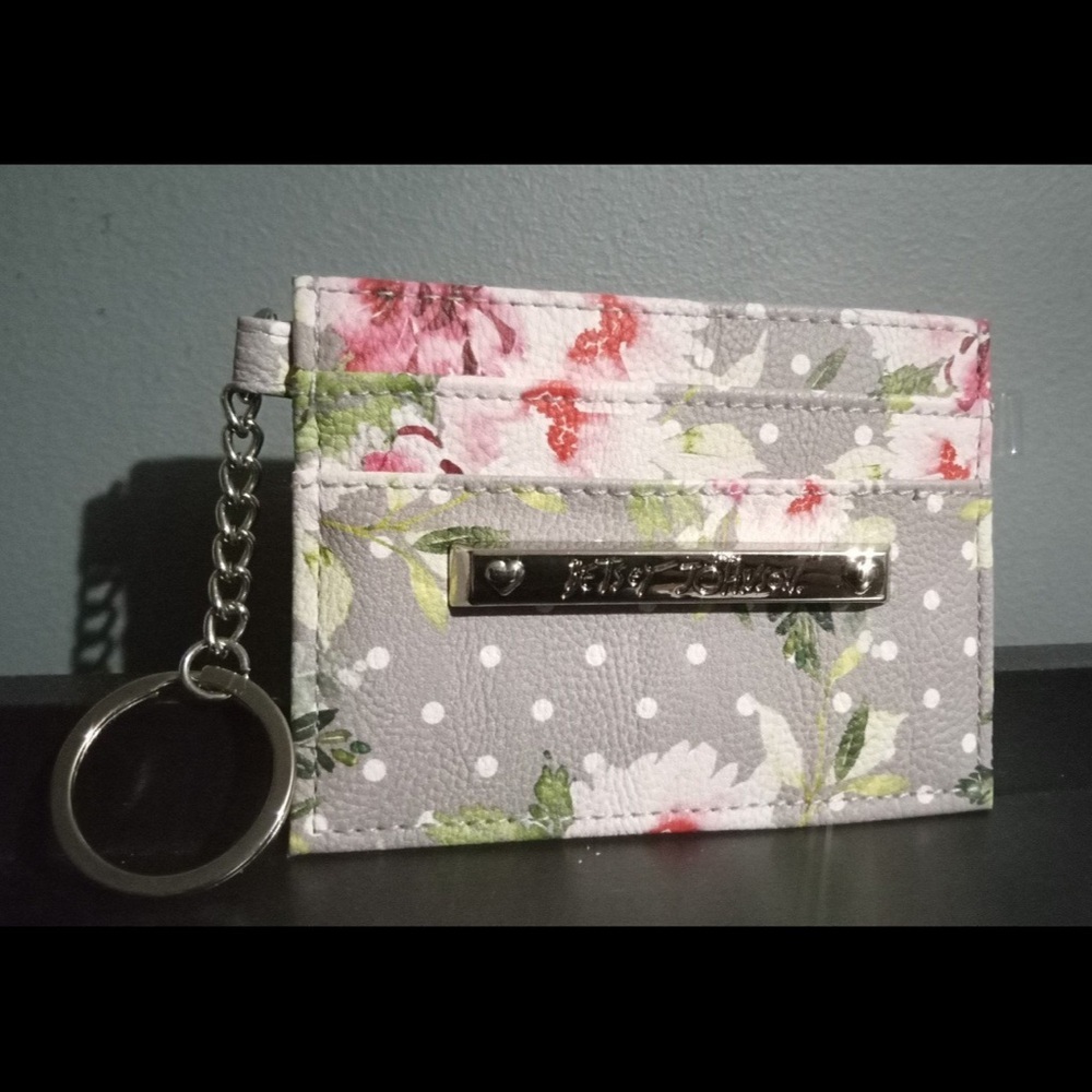 Betsey Johnson Pink and Gray Key Card Holder with Floral Design NWOT